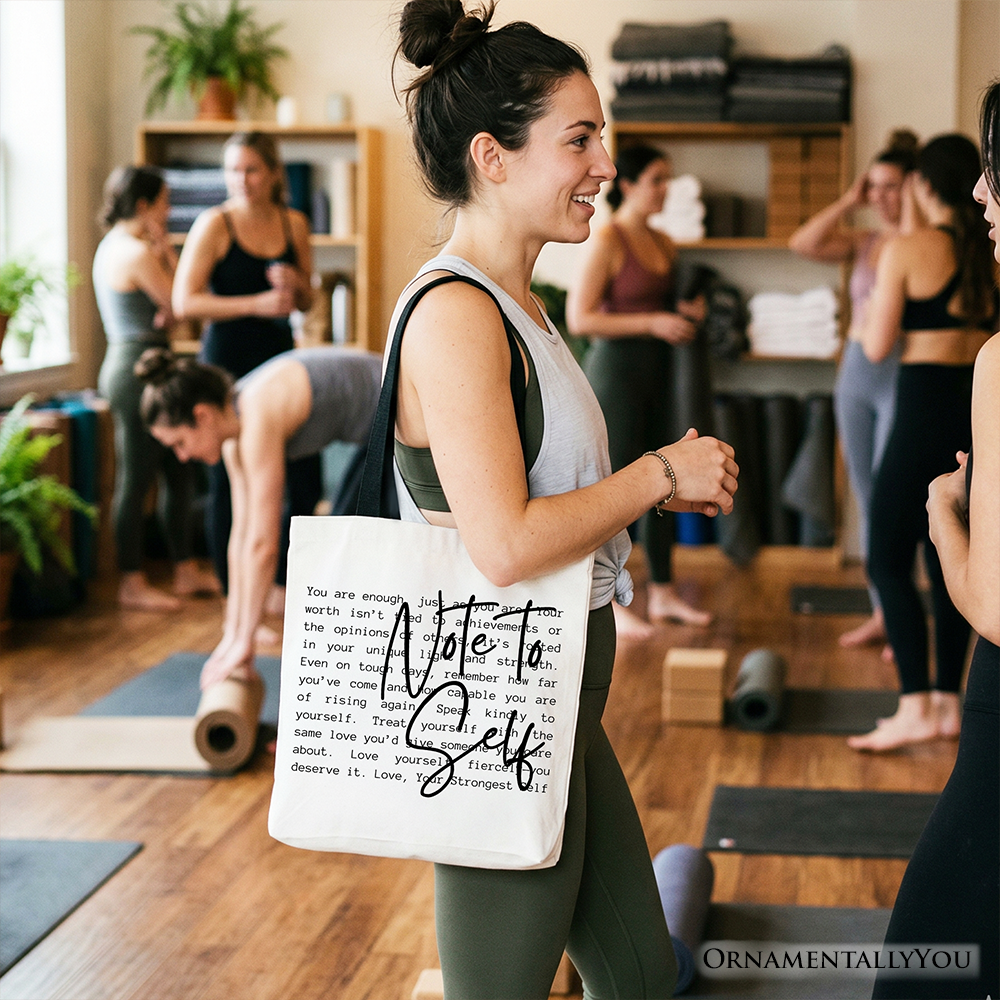 Note To Self Mental Health Tote Bag Motivational Canvas Shopper