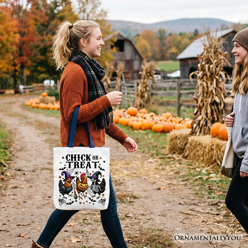 Chick or Treat Canvas Tote Bag, Funny Farmhouse Halloween Shopper