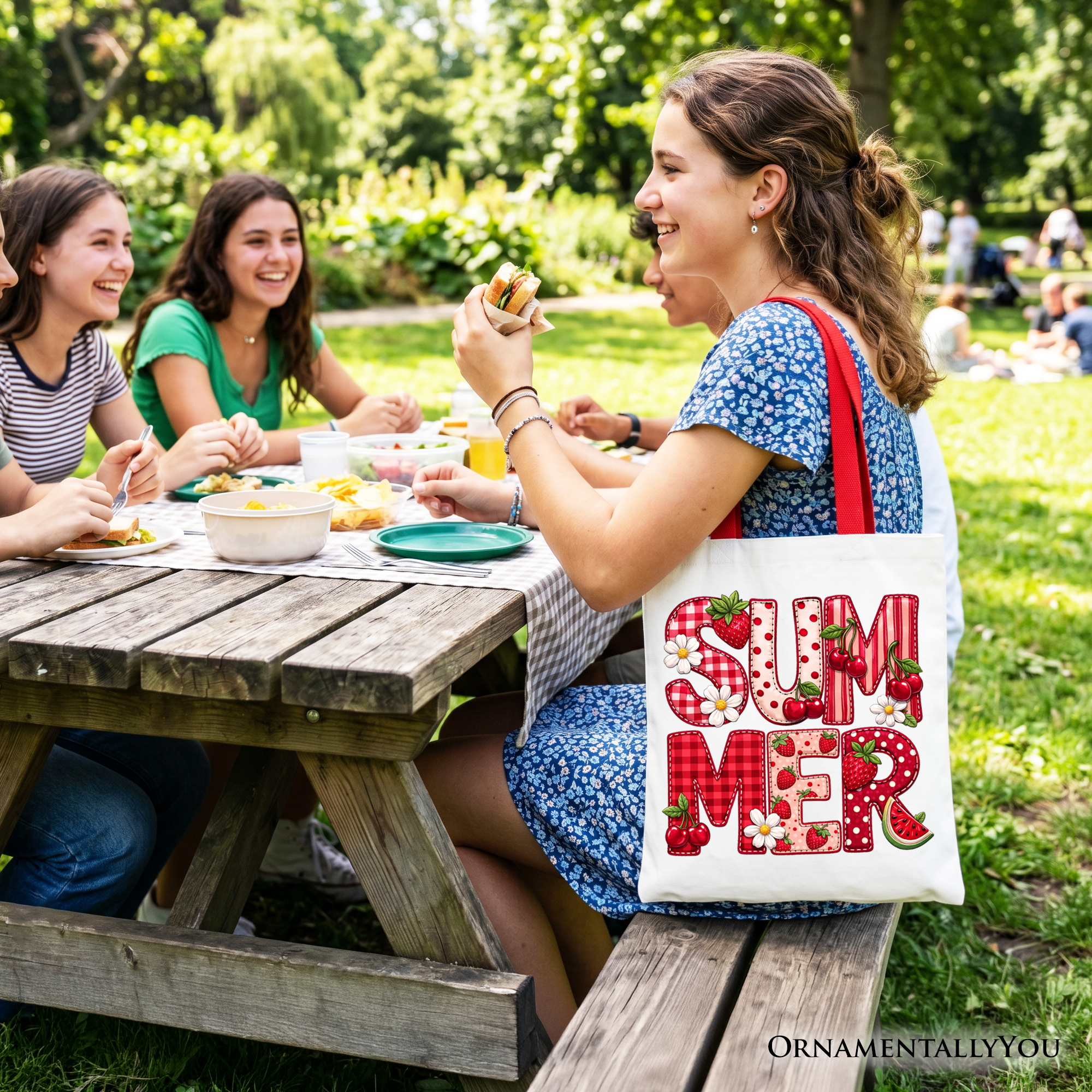 Strawberry Cherry Patchwork Tote Bag – Cute Fruit Summer Shopper
