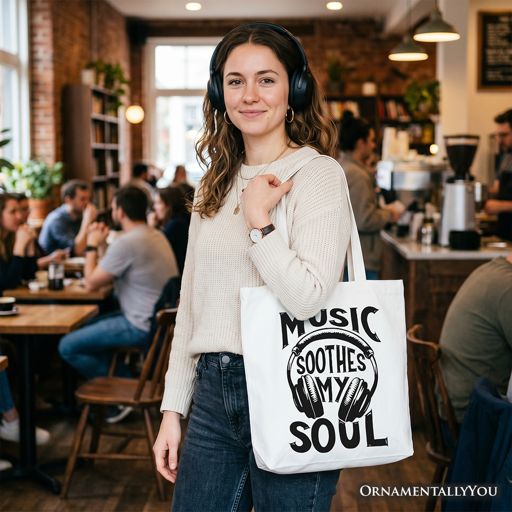 Music Soothes My Soul Canvas Tote Bag for Concerts and Festivals