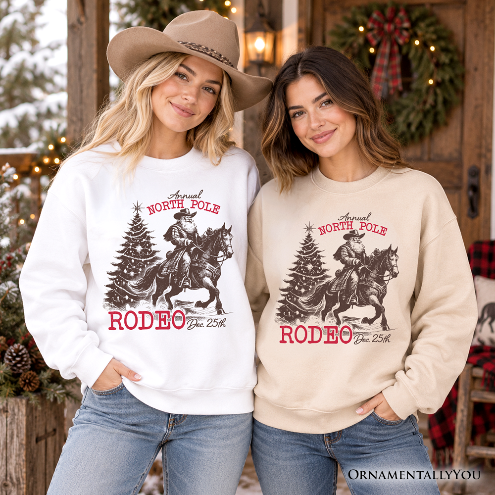 Annual North Pole Rodeo Sweatshirt, Funny Cowboy Santa Christmas Sweater for Country Lovers