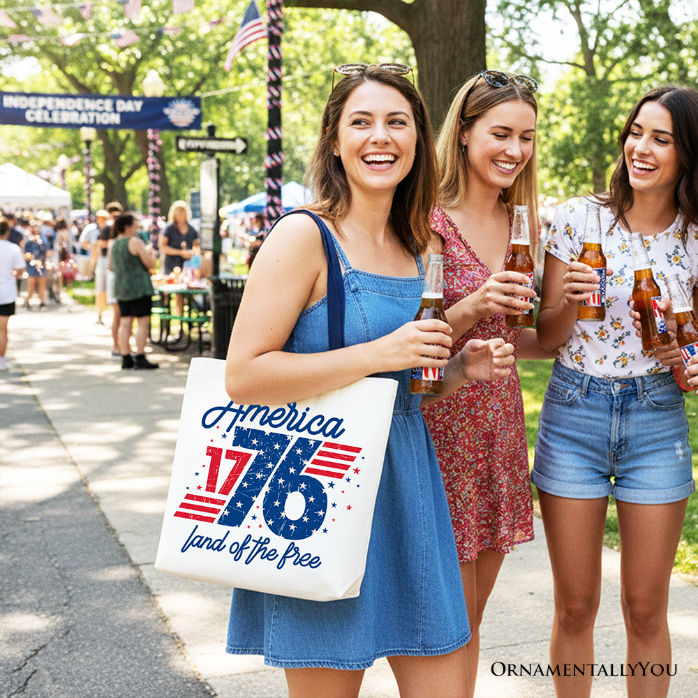 America 1776 Land of the Free Vintage Patriotic Cotton Tote Bag