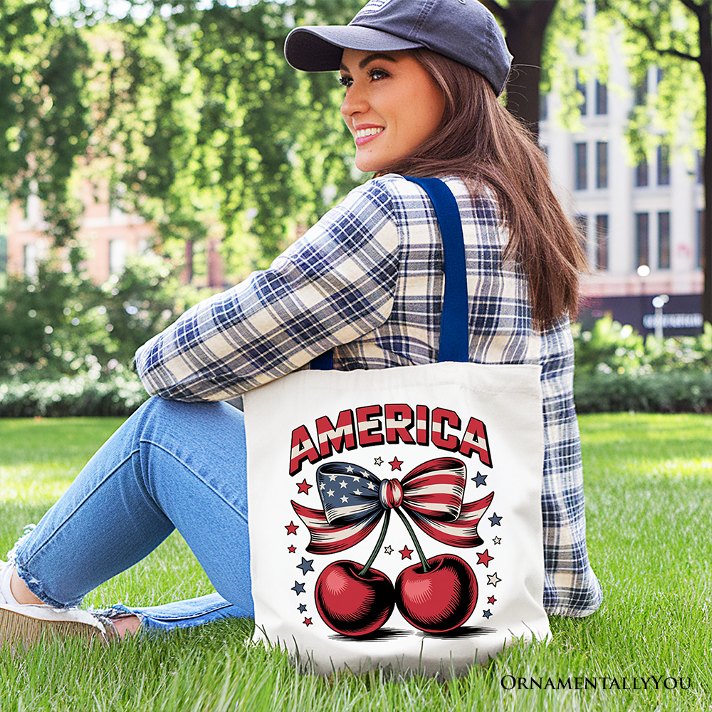 Patriotic Coquette Cherry Tote Bag for 4th of July Summer Outings