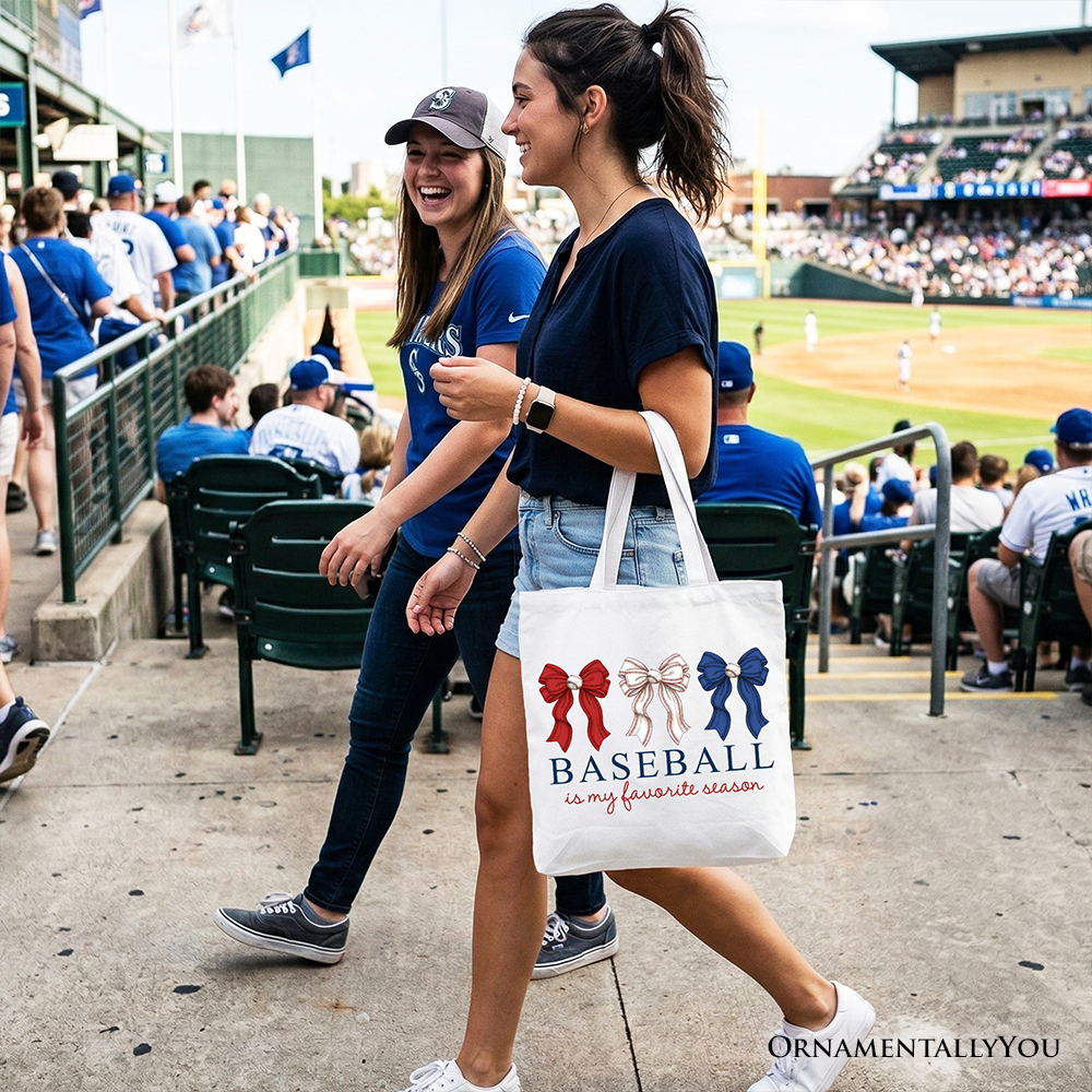 Baseball Is My Favorite Season Tote Bag Coquette Bow Game Day Gift