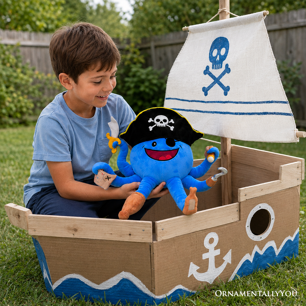 Captain Wavy Jones the Pirate Octopus Plushie, Cute 11" Sea Adventure Stuffed Animal Gift for Boys and Girls