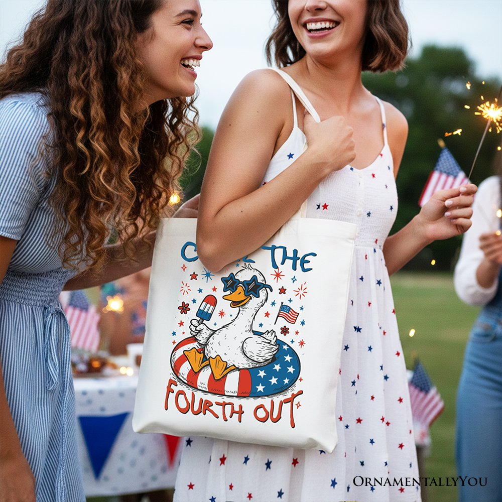Chill The Fourth Out Goose Canvas Tote Bag, Funny 4th of July