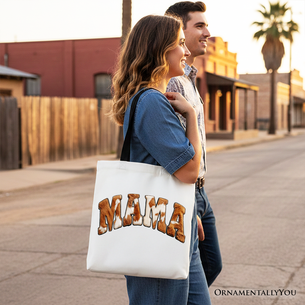 Cow Print Mama Western Tote Bag Faux Cowhide Mom Gift Shopper