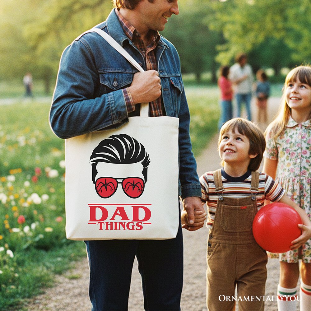 Dad Things Retro Canvas Tote Bag with Red Glasses Graphic