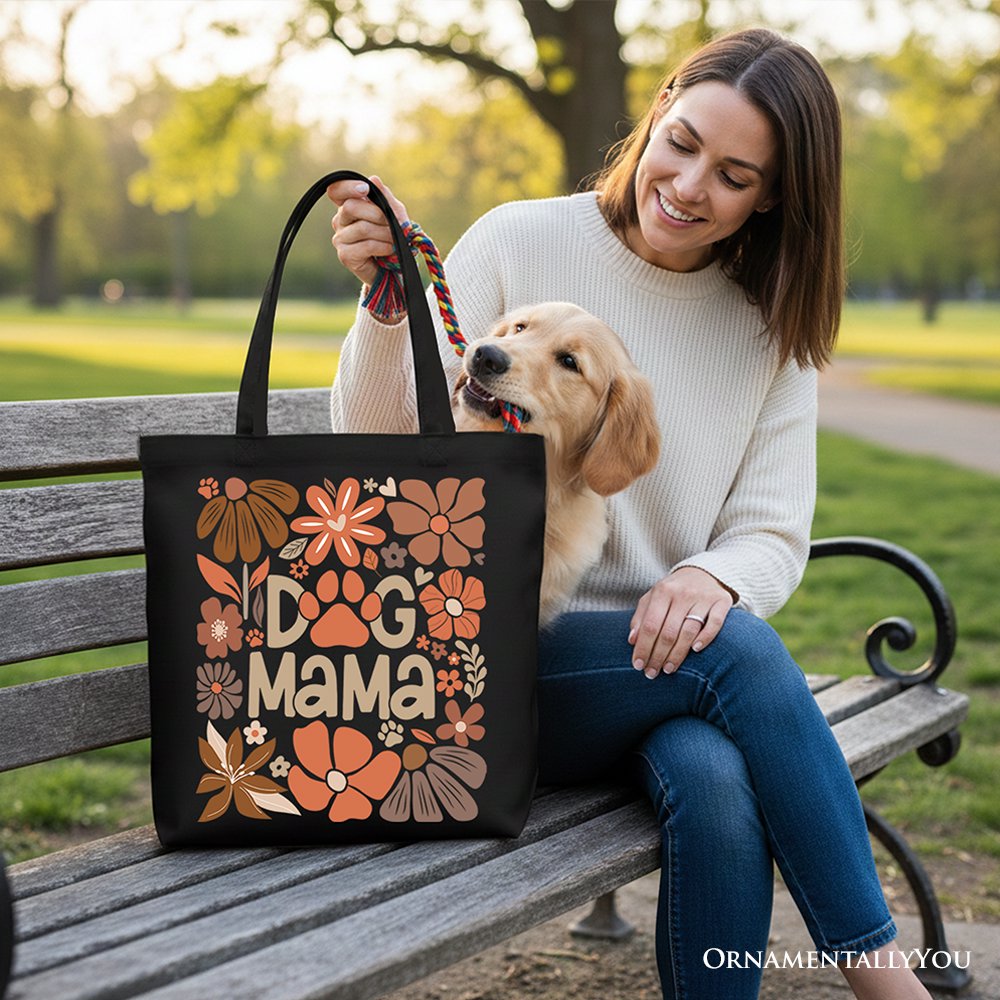 Dog Mama Boho Floral Canvas Tote Bag for Pet Lovers