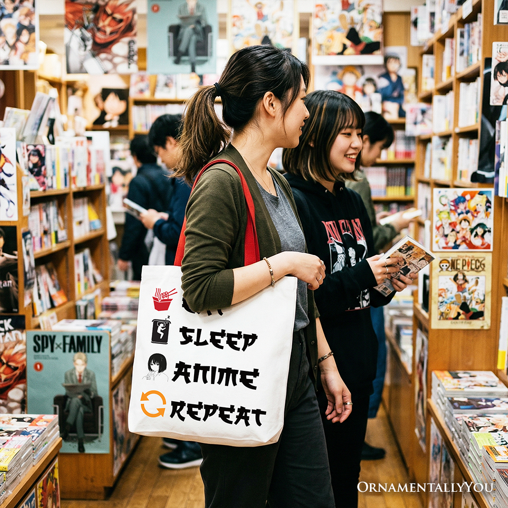 Eat Sleep Anime Repeat Tote Bag, Funny Otaku Gift Shopper
