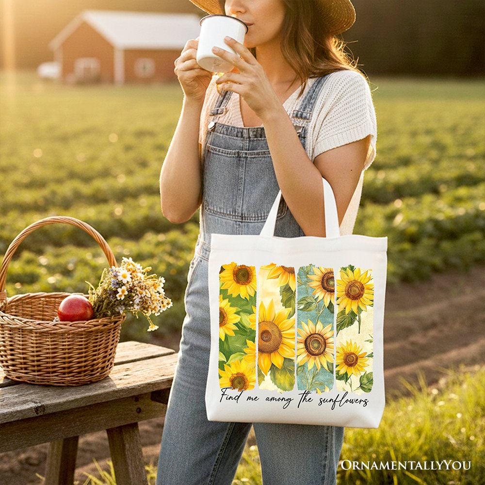 Find Me Among the Sunflowers Floral Canvas Tote Bag, Boho Gift