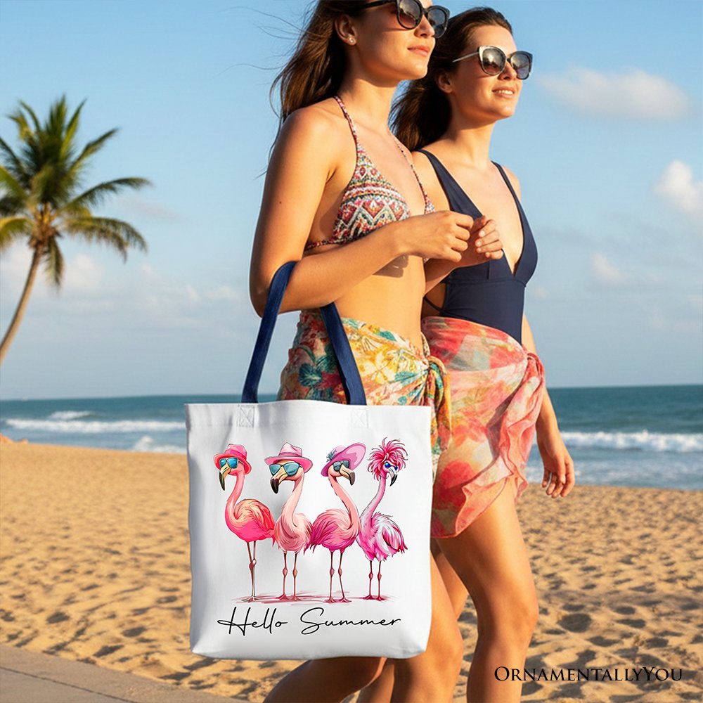 Flamingo Hello Summer Canvas Tote - Whimsical Tropical Gift Bag