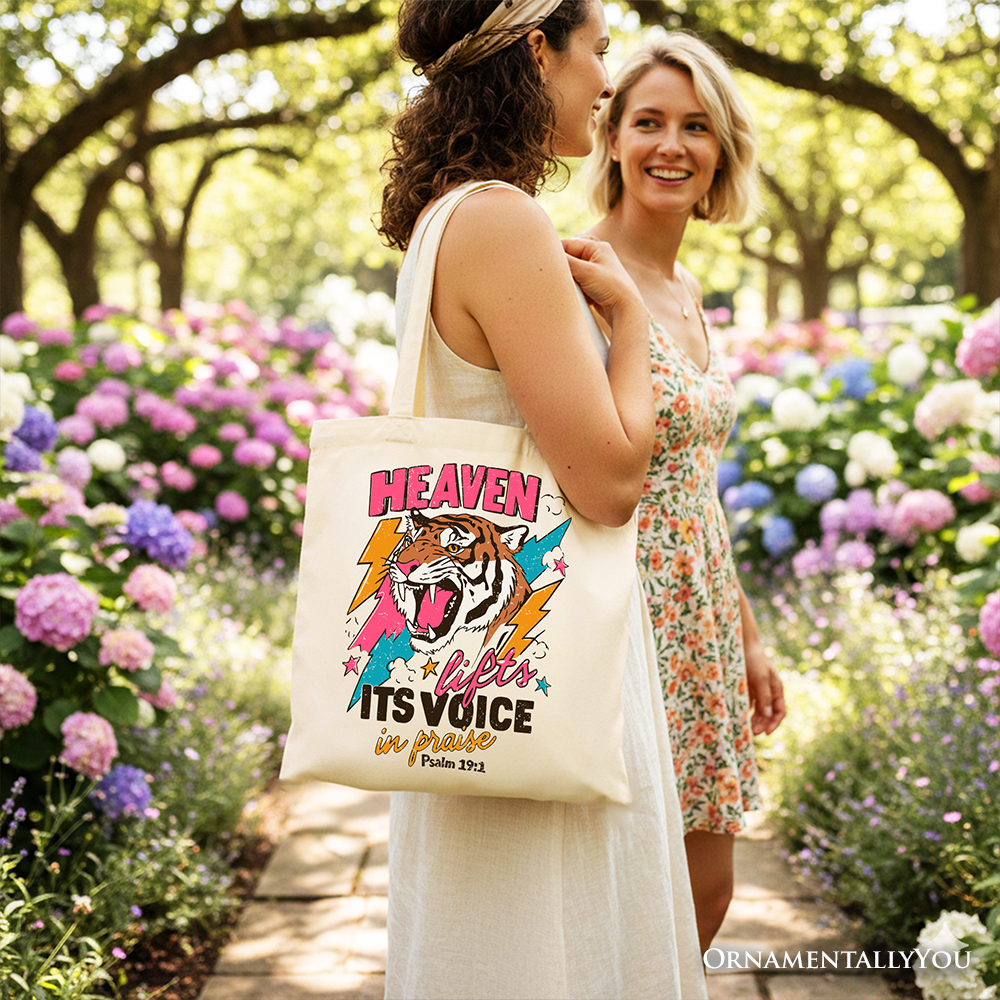 Psalm 19:1 Christian Canvas Tote Bag, Bohemian Faith Shopper
