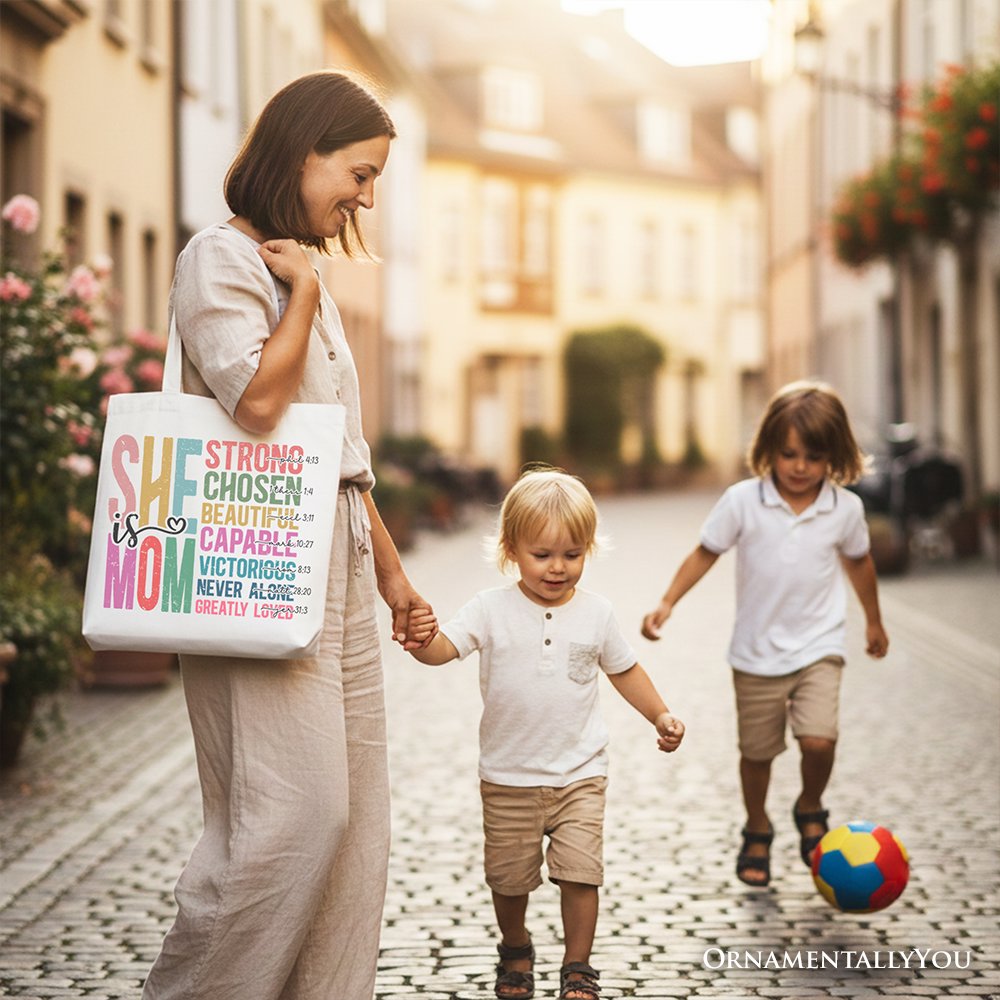 Inspirational Christian Mom Canvas Tote, Affirmation Gift Bag