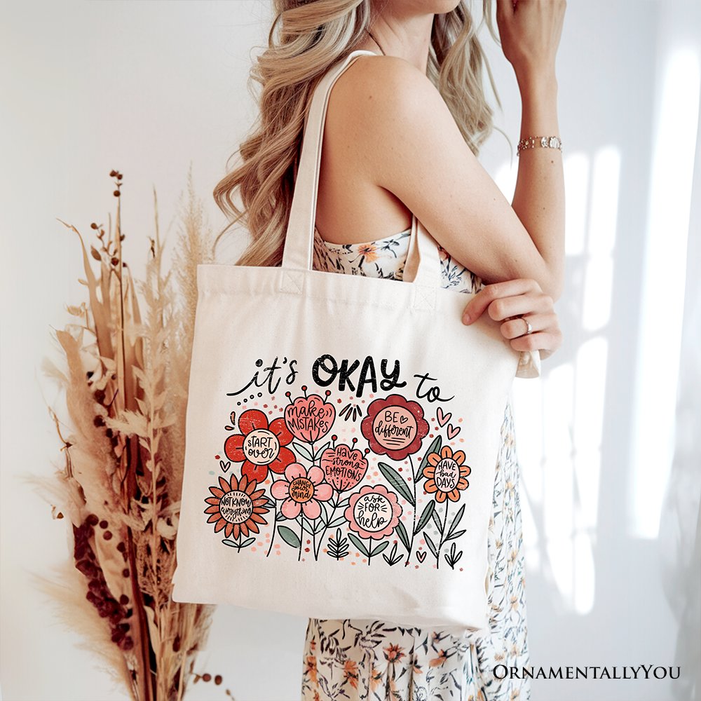 It's Okay Floral Affirmation Canvas Tote Bag Boho Gift