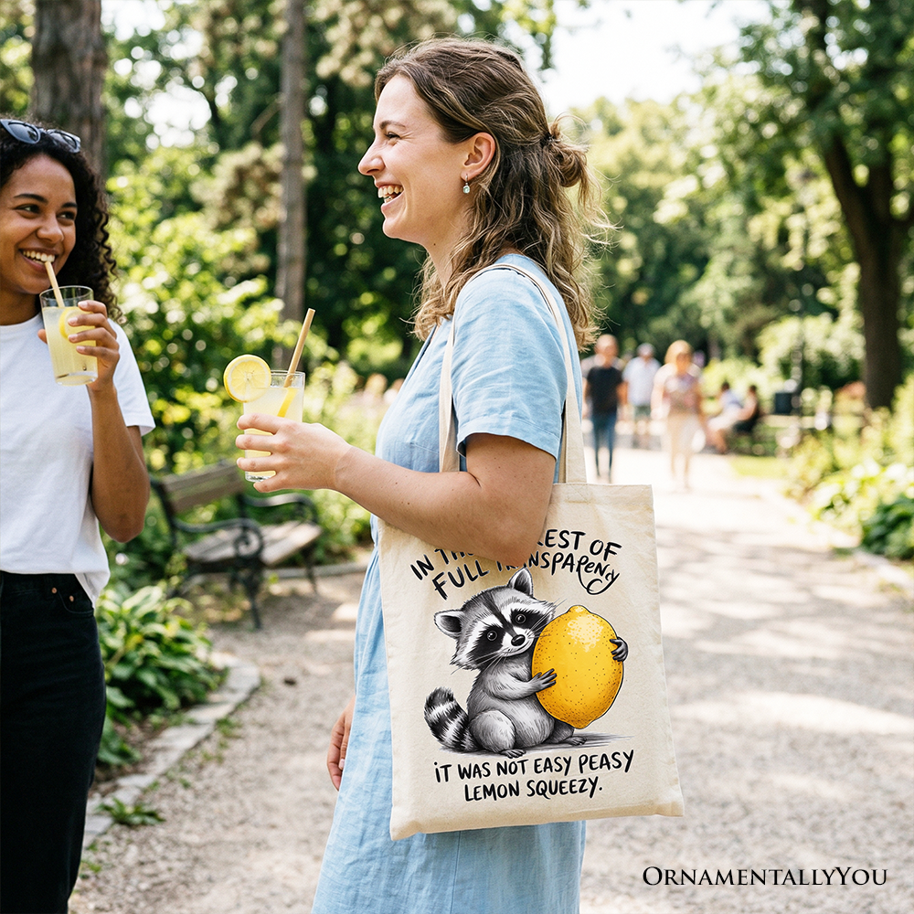 Funny Raccoon Lemon Squeezy Tote Bag, Sarcastic Cotton Shopper