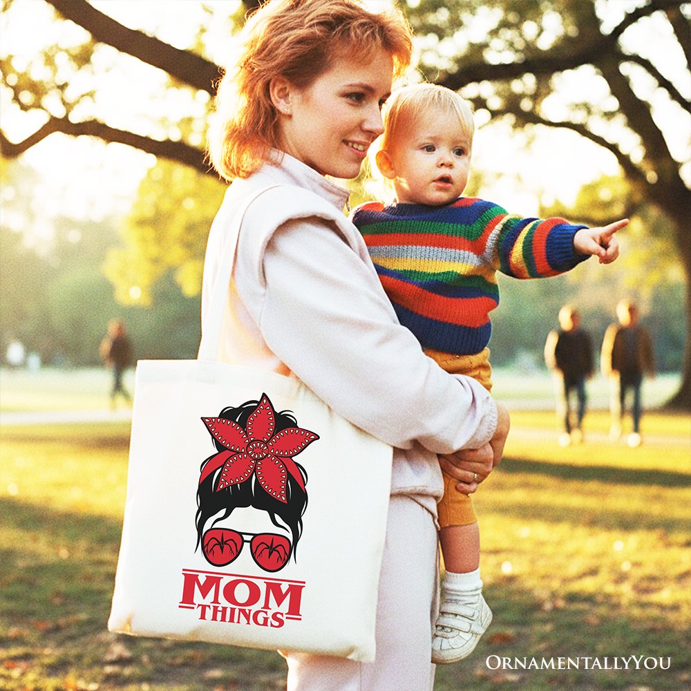 Mom Things Retro Canvas Tote Bag with Red Bandana and Glasses