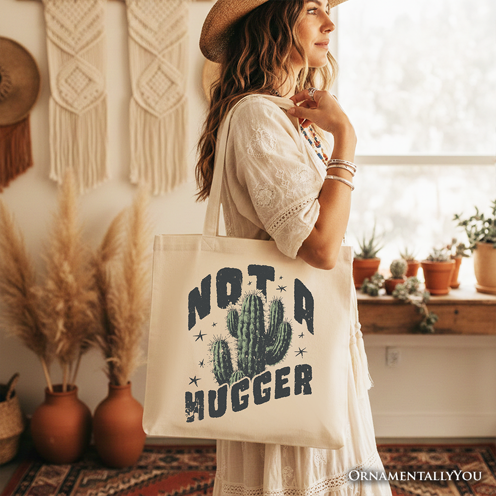 Not a Hugger Cactus Tote Bag - Funny Retro Sarcastic Gift Shopper