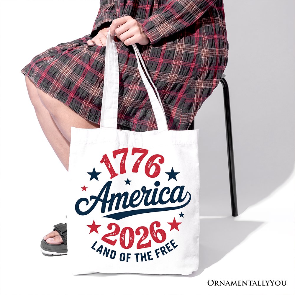Patriotic 1776-2026 Land of the Free Canvas Tote Bag USA Gift