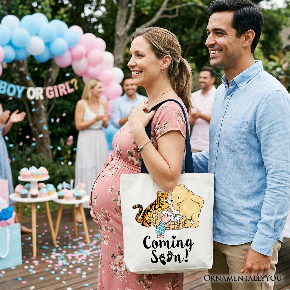 Winnie-the-Pooh Pregnancy Announcement Tote Bag, Baby Reveal Gift