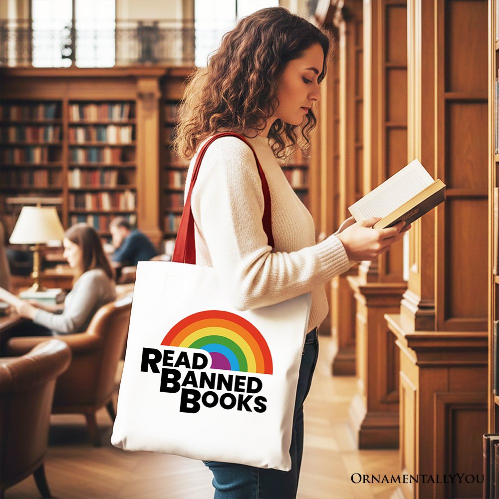 Read Banned Books Rainbow Canvas Tote Bag – Book Lover Library Gift