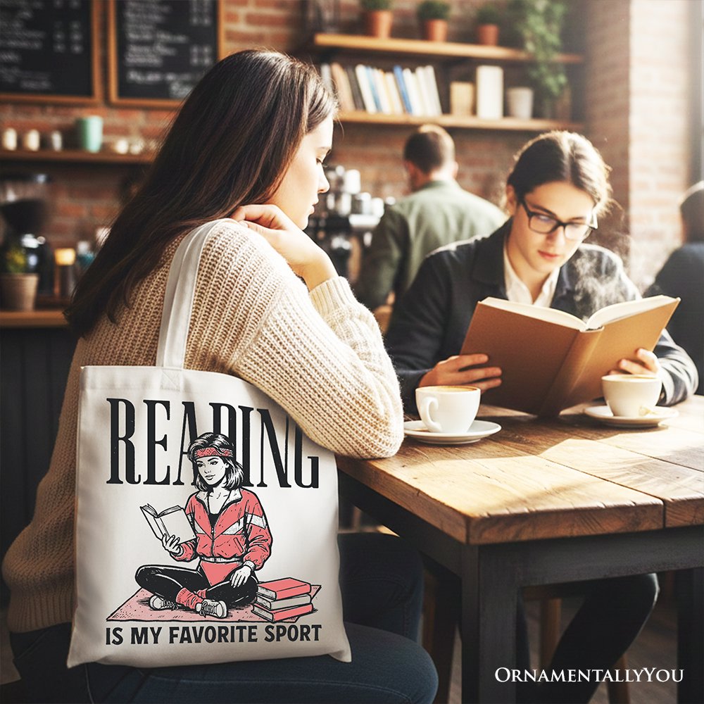 Reading Is My Favorite Sport Canvas Tote Bag, Retro Book Lover Gift