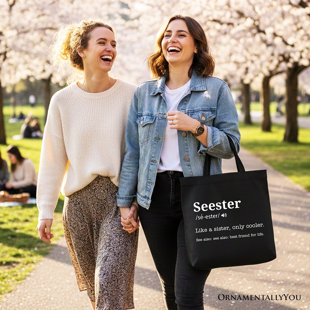 Seester Definition Canvas Tote Bag, Funny Sister Gift Shopper