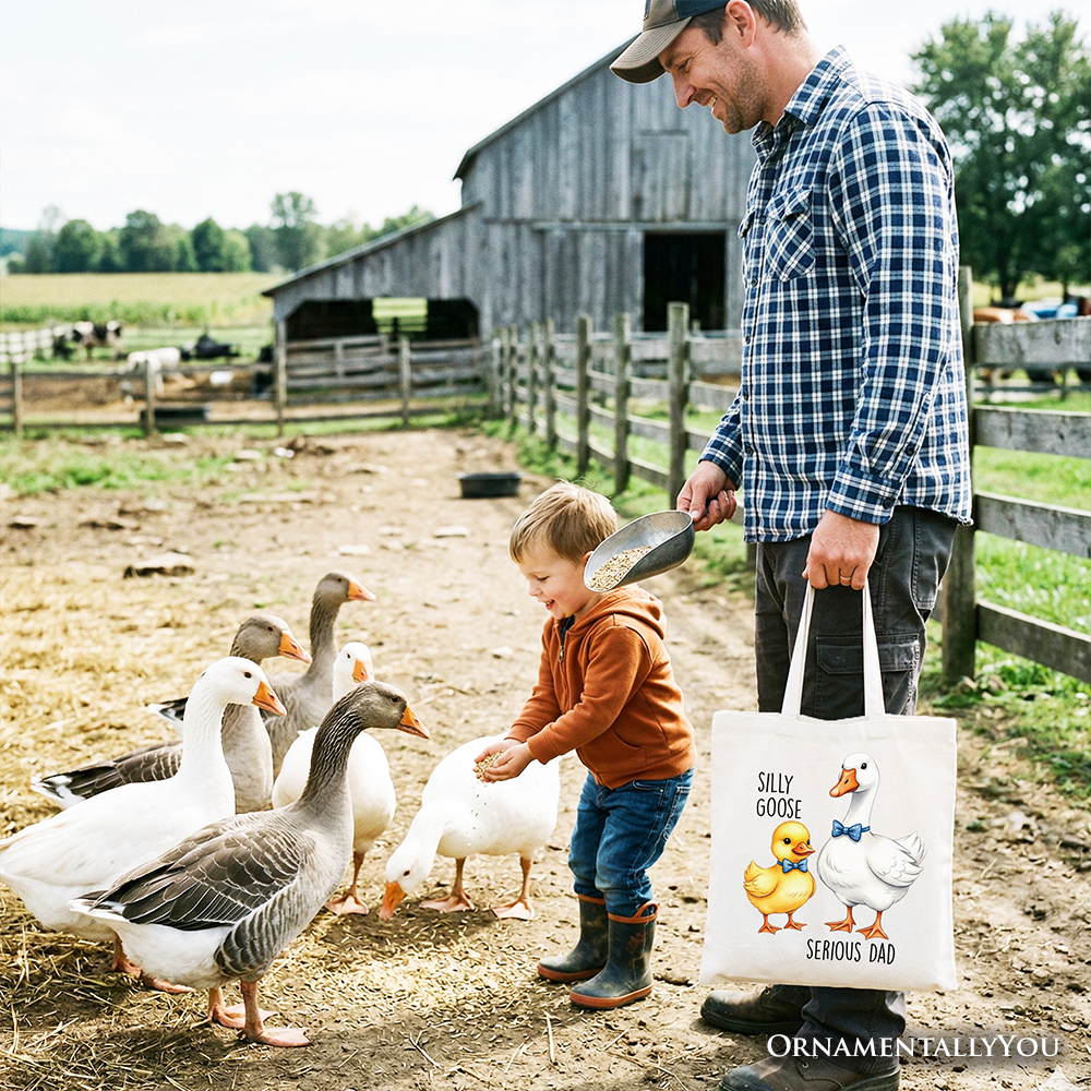 Silly Goose Serious Dad Tie Tote Bag Cute Duo Fathers Gift