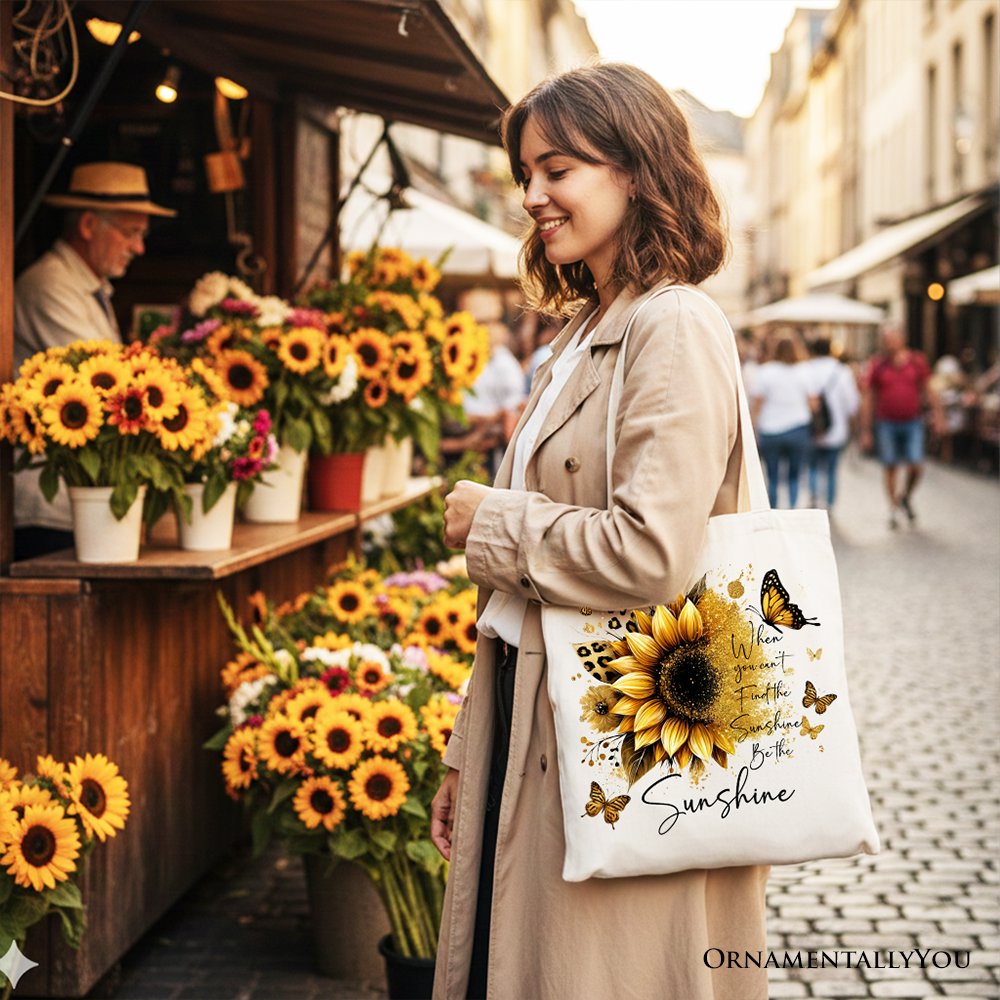 Be The Sunshine Sunflower Canvas Tote Bag, Bohemian Faith Gift