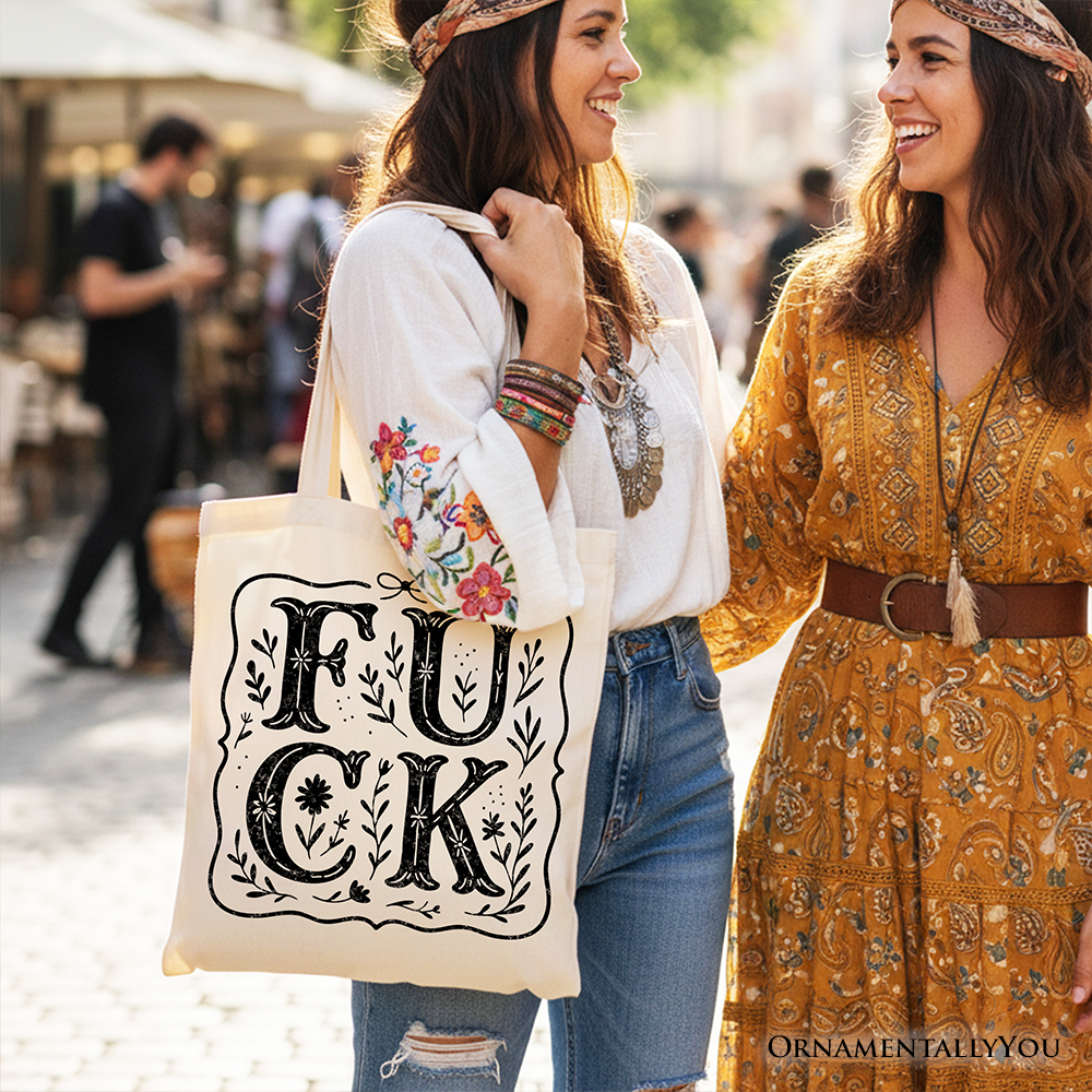 Sweary Wildflower Tote Bag - Western Boho Sassy Gift Shopper