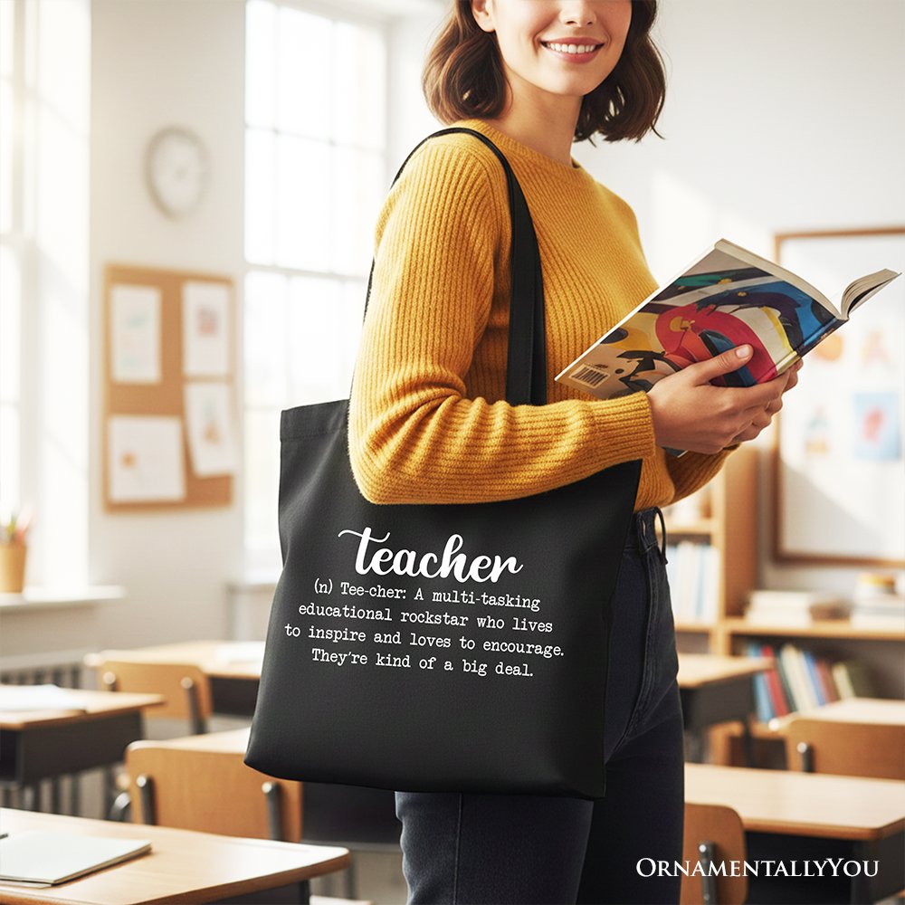 Teacher Definition Canvas Tote Bag, Inspirational Educator Gift
