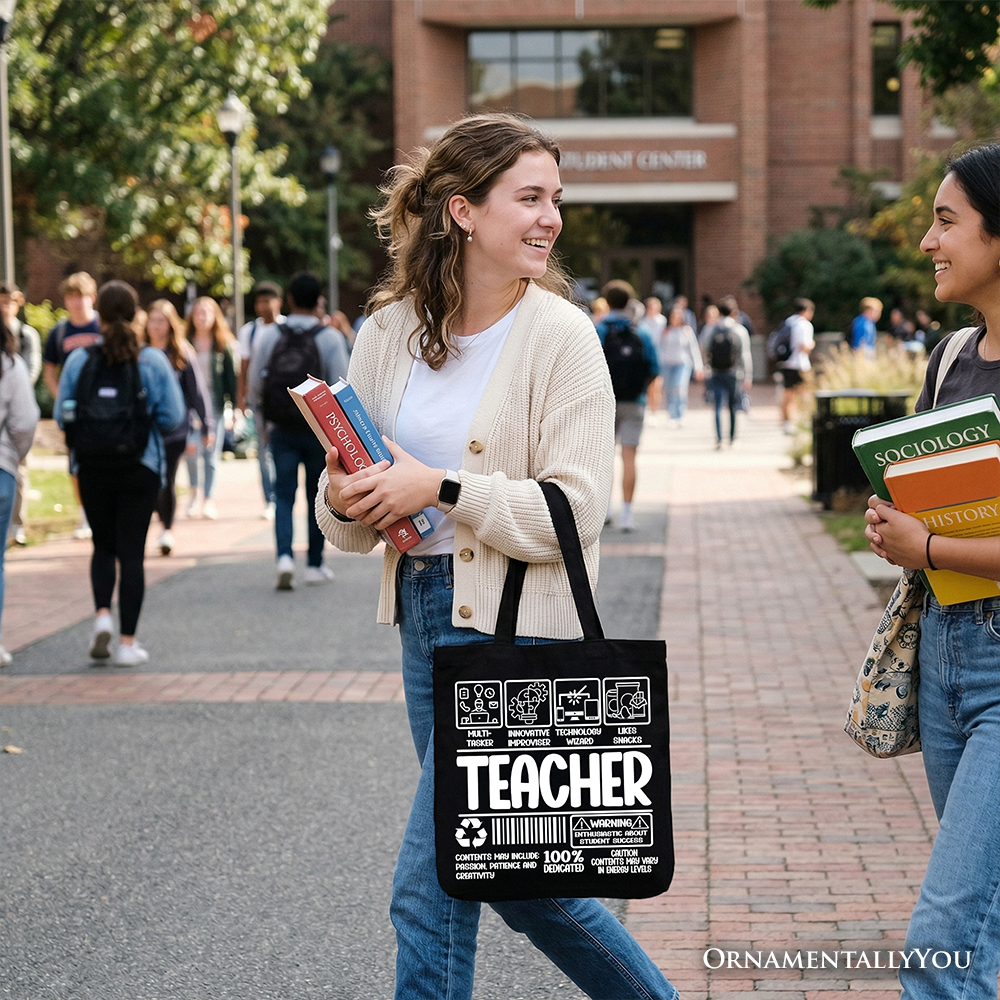Teacher Label Tote Bag, Funny Barcode Educator Gift Shopper