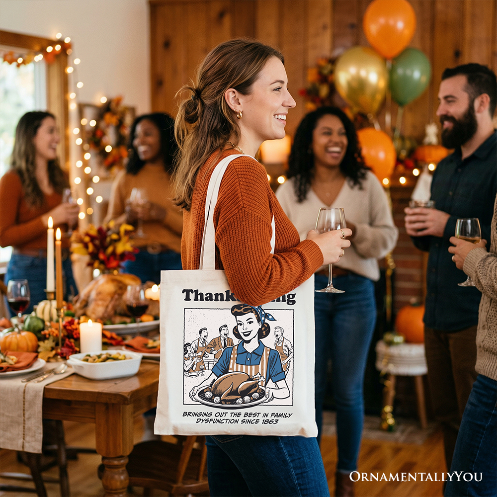 Funny Thanksgiving Family Dysfunction Retro Cotton Tote Bag