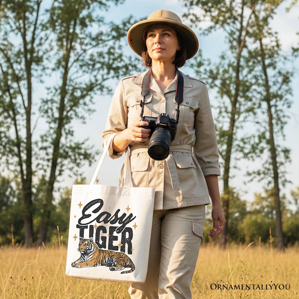 Tiger Retro Grunge Canvas Tote Bag, Vintage Style Animal Print