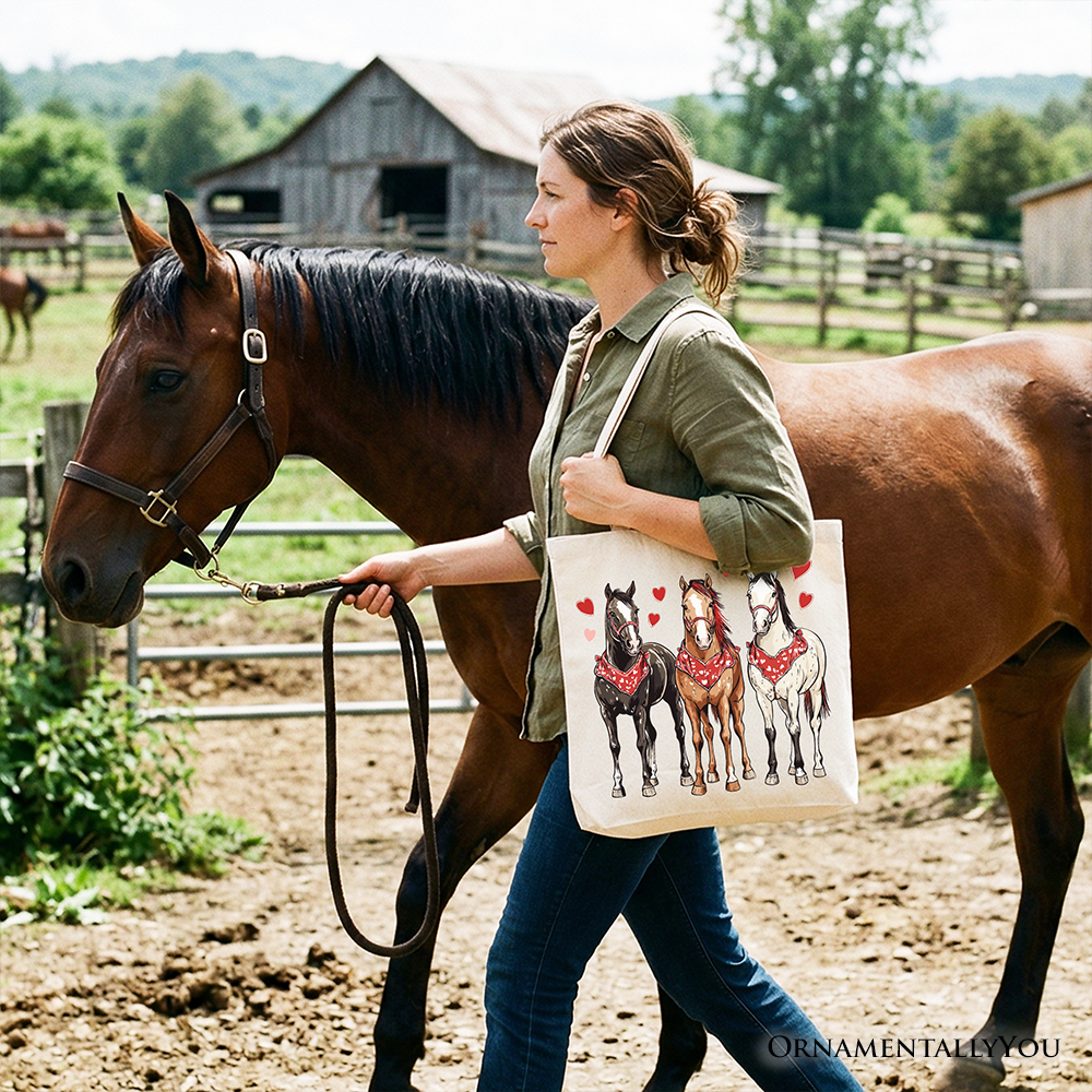 Valentine Horses Western Tote Bag, Country Lover Cotton Shopper