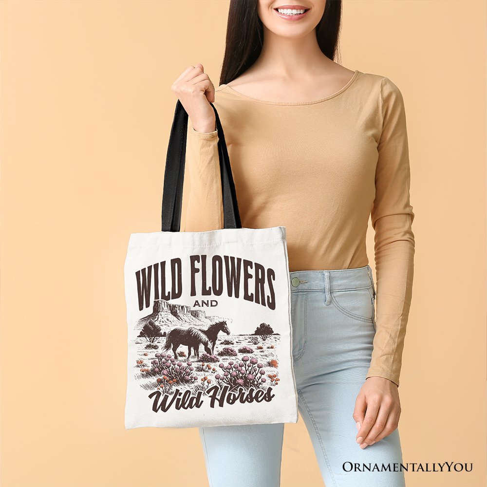 Wild Flowers and Wild Horses Canvas Tote Bag, Western Boho Gift