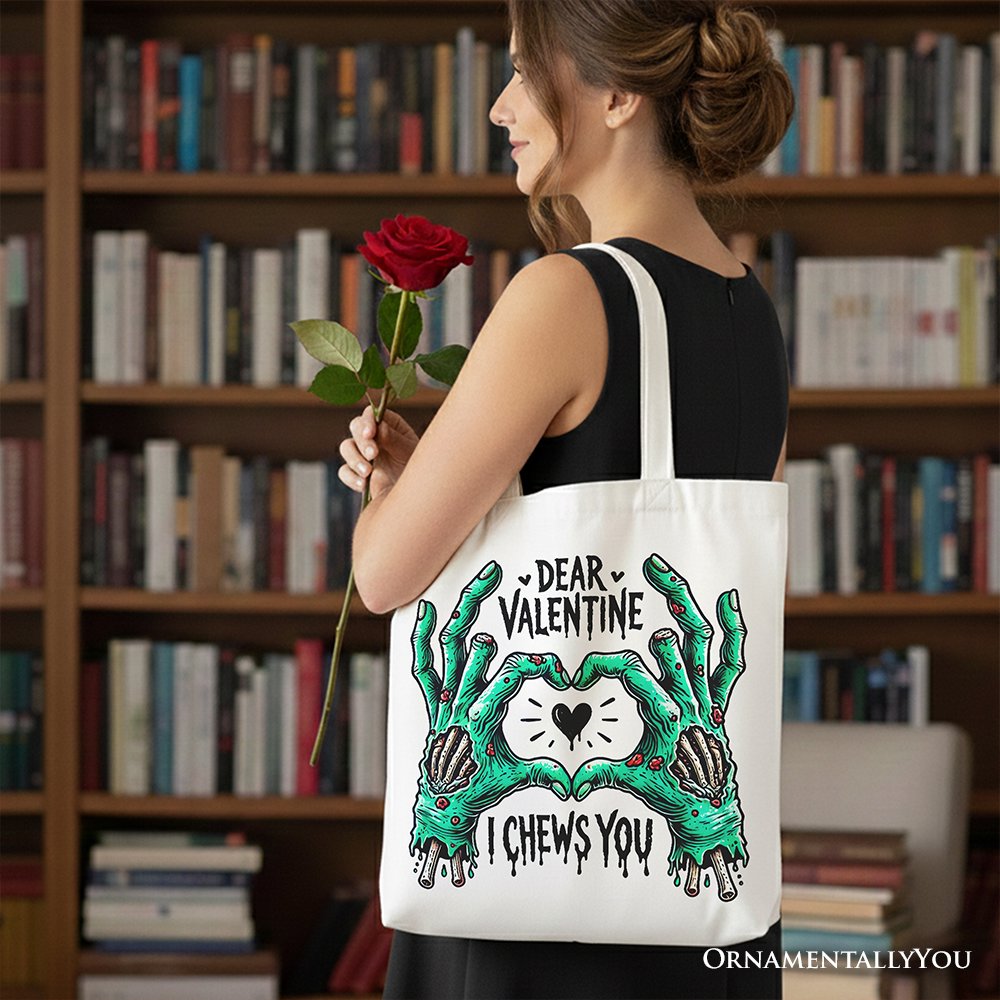 Zombie Valentine I Chews You Canvas Tote Bag Horror Gift