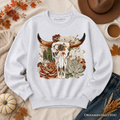 Boho Floral Cow Skull Sweatshirt, Western Autumn Cowgirl Sweater