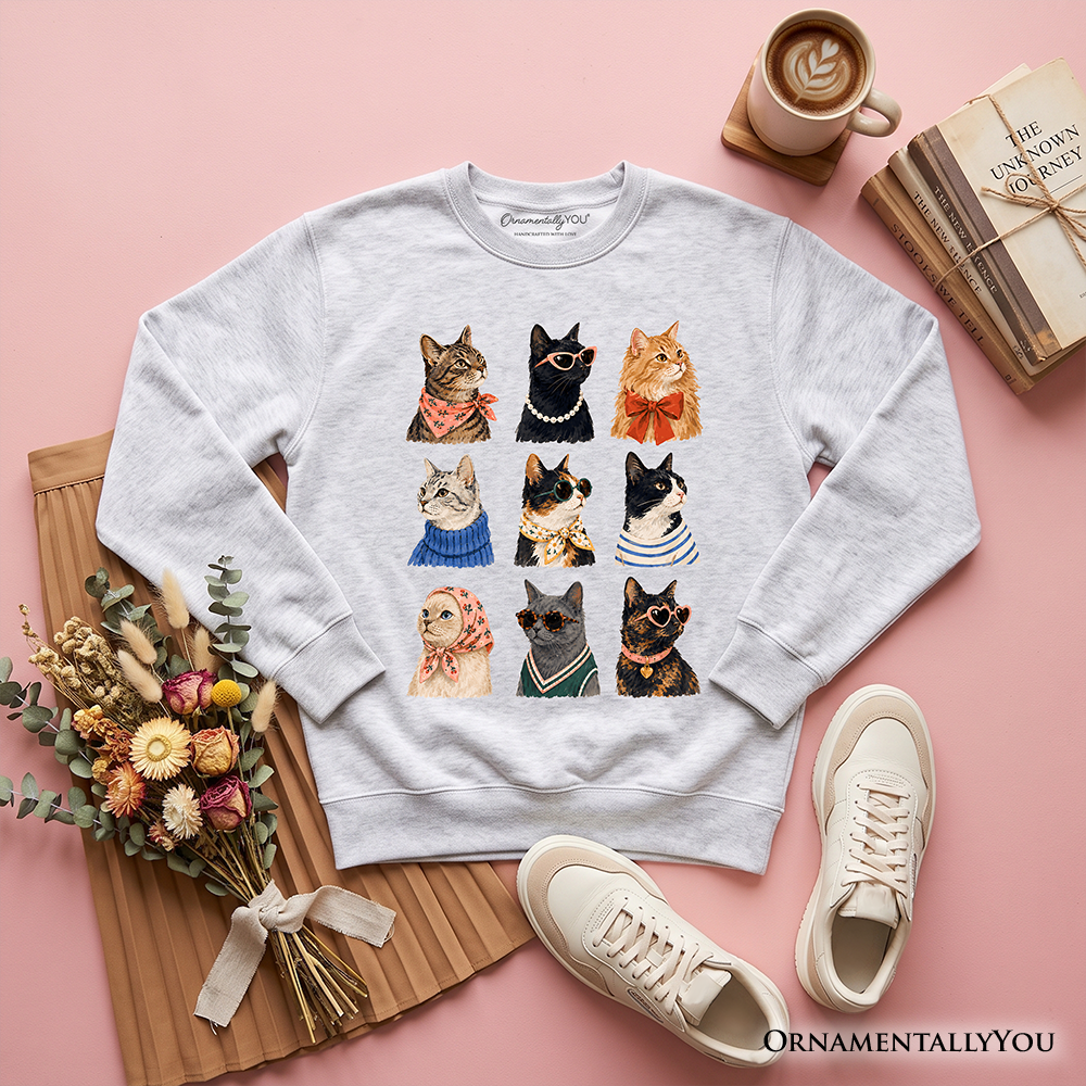 Colorful Cats Sweatshirt, Animals Breeds Summer Sweater