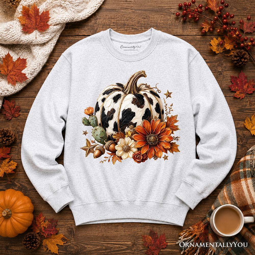Cow Pumpkin Floral Sweatshirt, Western Autumn Harvest Sweater