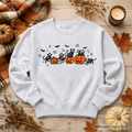Skeleton Cats and Pumpkins Sweatshirt, Spooky Halloween Black Cat Sweater