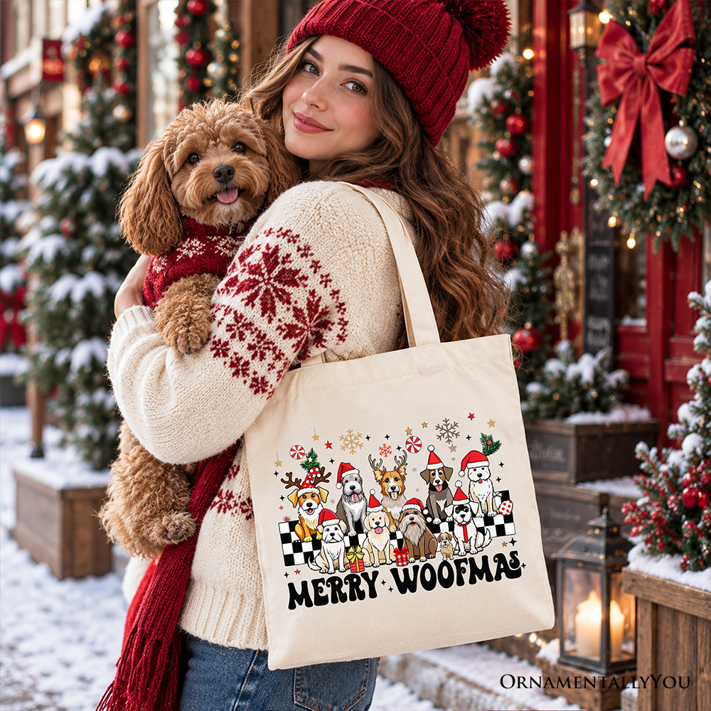 Merry Woofmas Dog Mama Tote Bag, Dogs With Santa Hats Christmas Gift Shopper