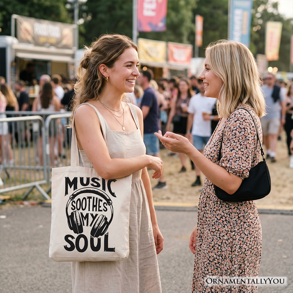 Music Soothes My Soul Canvas Tote Bag for Concerts and Festivals