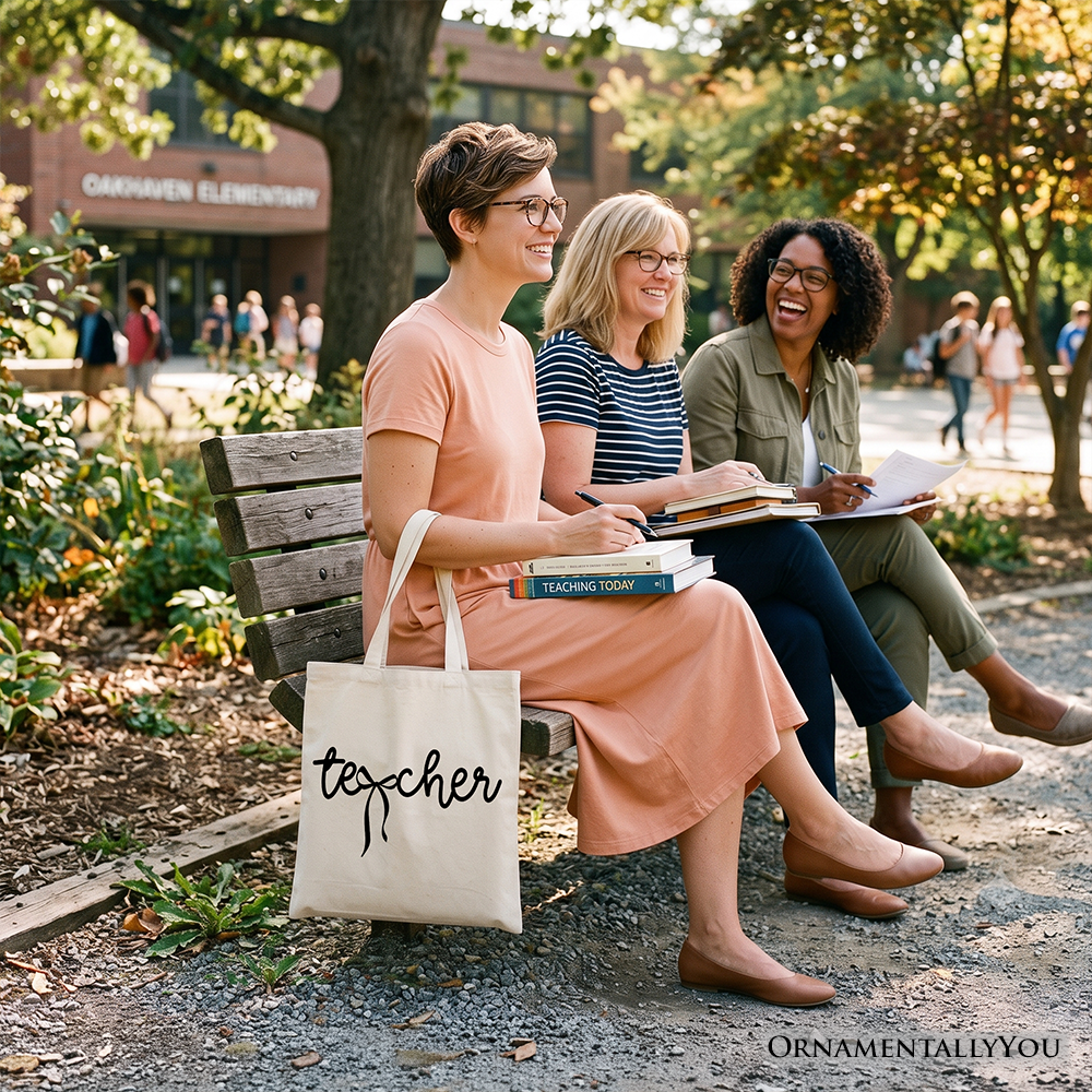 Teacher Coquette Bow Tote Bag, Minimalist Back to School Gift Shopper