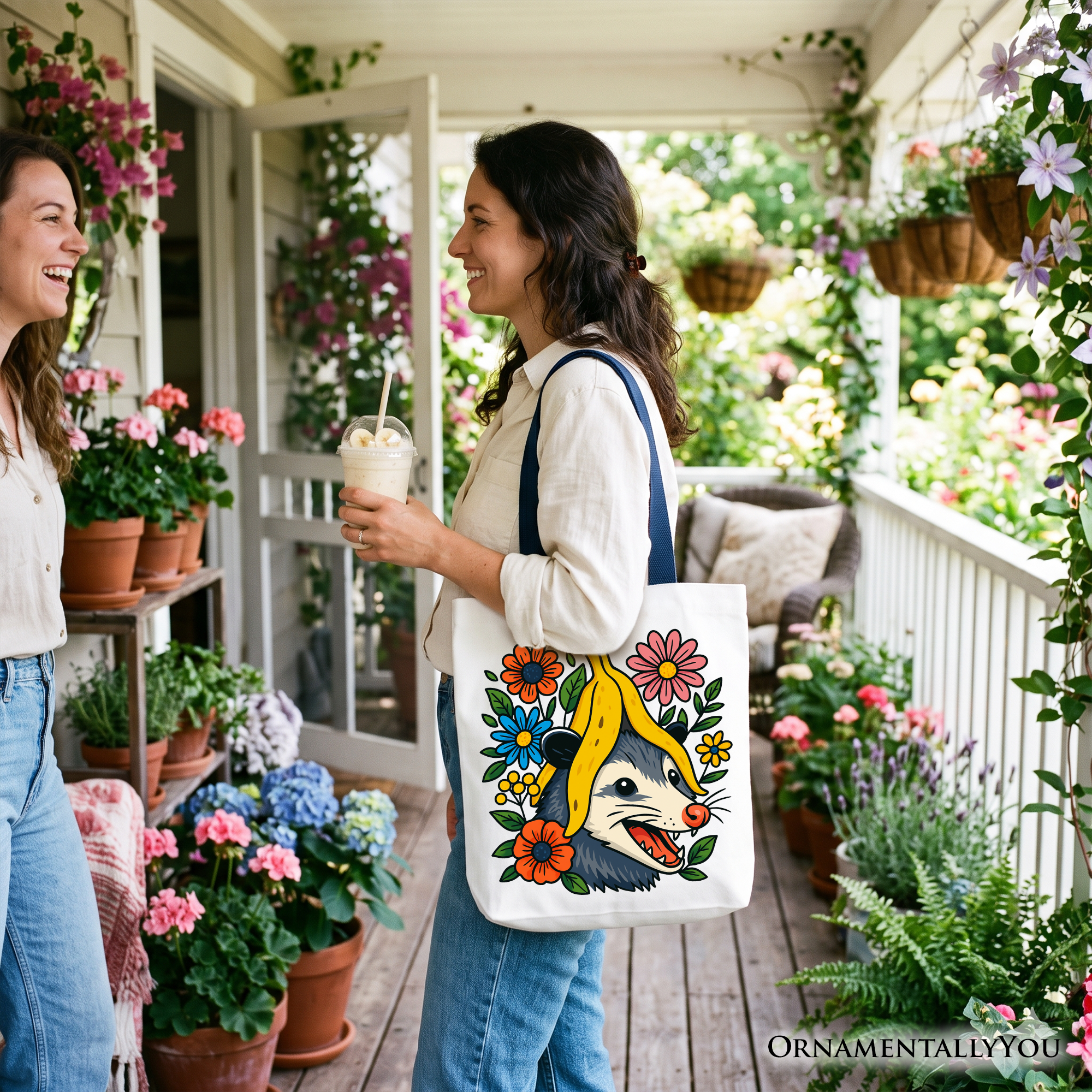 Banana Possum Floral Tote Bag – Quirky Graphic Animal Shopper