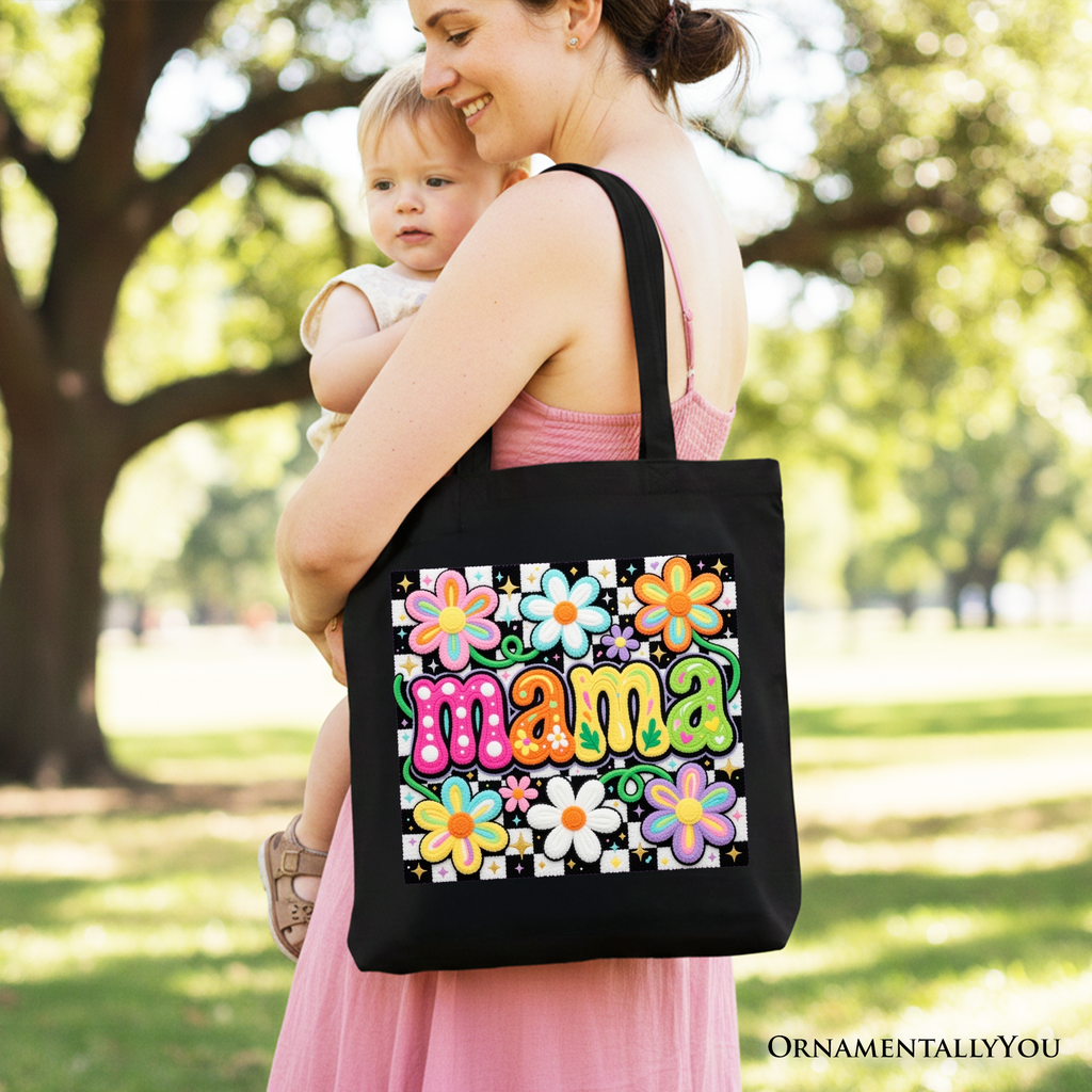 Retro Floral Mama Tote Bag – Colorful Mother's Day Gift Shopper