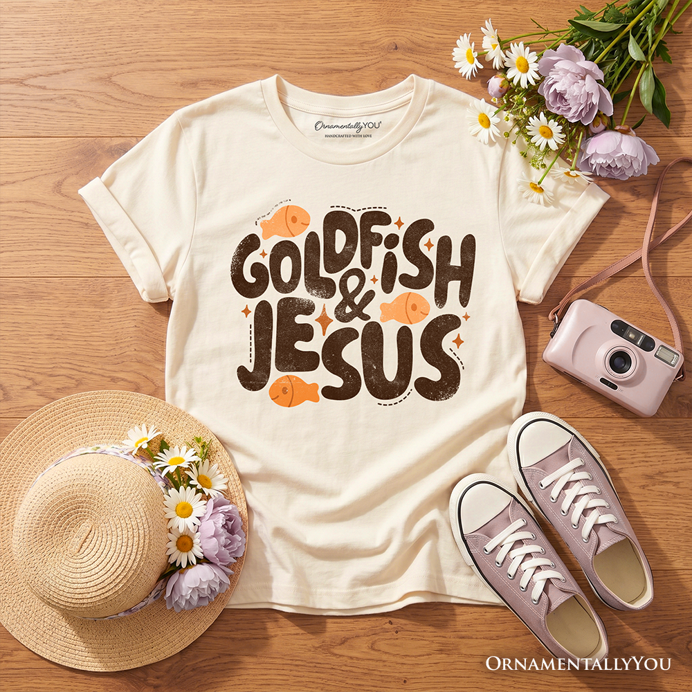 Goldfish and Jesus Kids T-Shirt, Retro Funny Christian Faith Tee for Youth