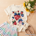 Kids Patriotic Boho Strawberries Bouquet T-Shirt 4th of July Tee