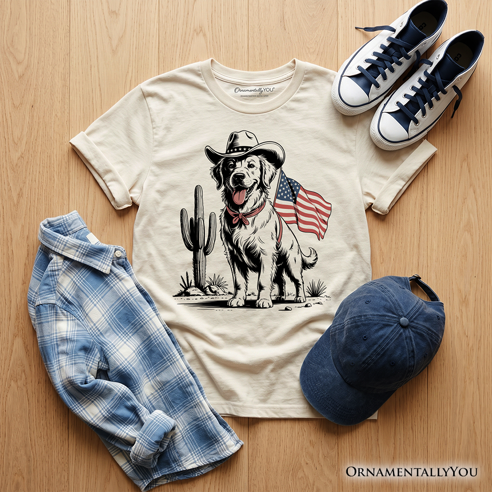 Kids American Cowboy Dog T-Shirt, Western Youth 4th of July Tee