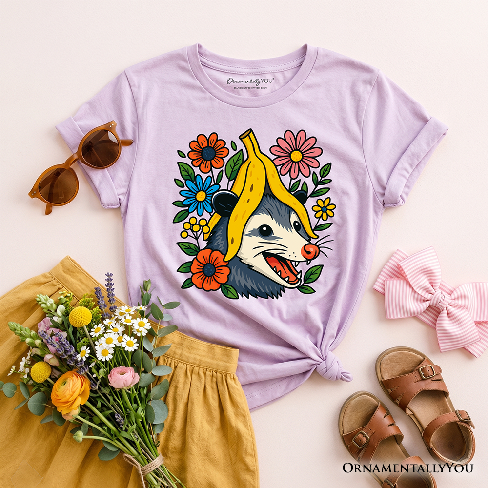 Banana Possum Floral Graphic T-Shirt for Kids - Whimsical Animal Tee